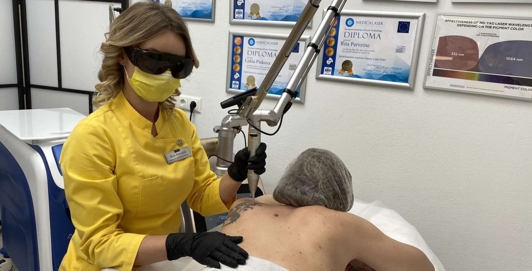 Laser tattoo removal on a client's back